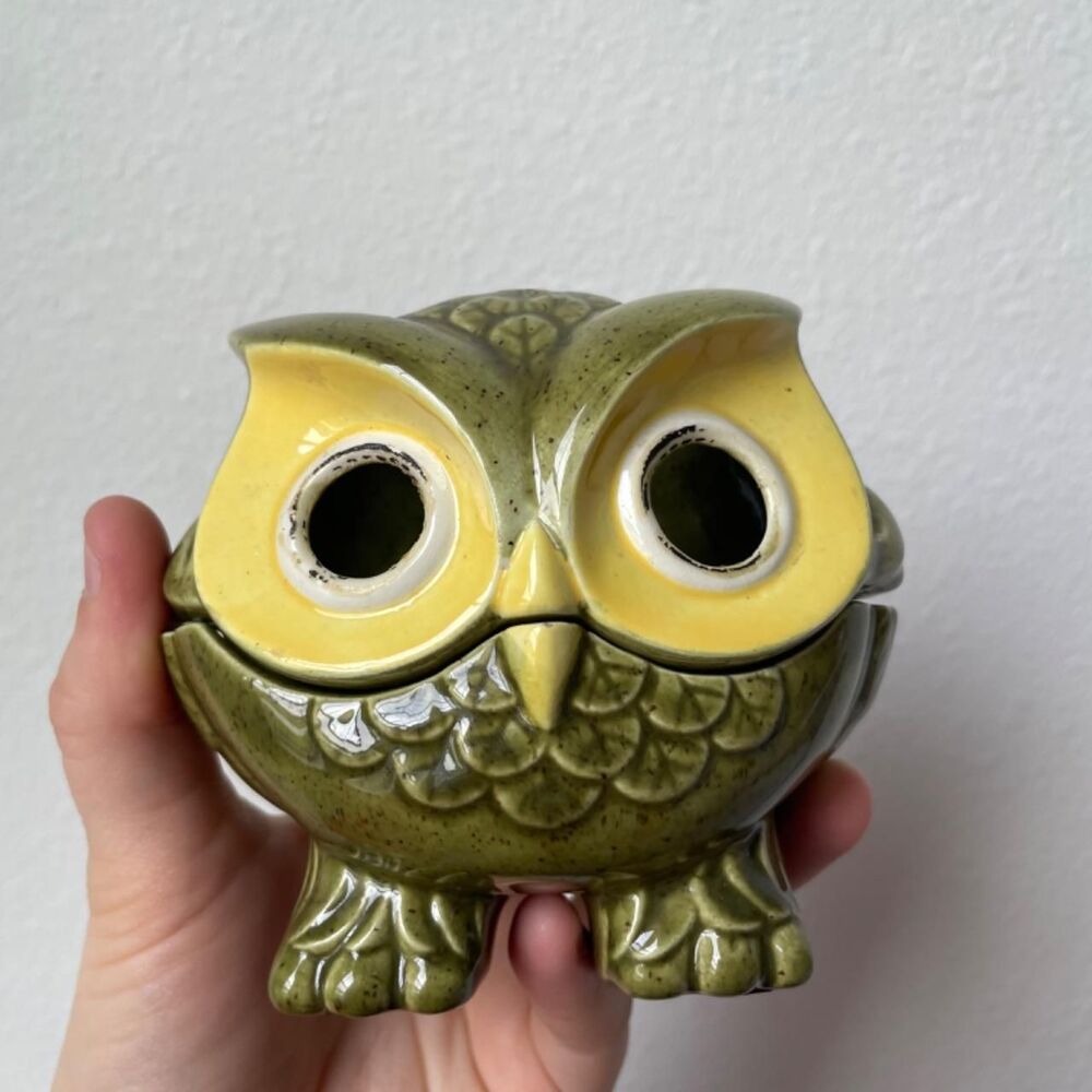 Vtg 70s Maggie’s Ceramics Florida Owl Trinket Jar / Votive Candle Holder